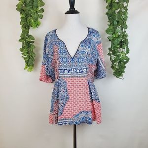 Sanctuary abstract paisley red white blue boho top